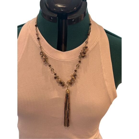 White House Black Market Crystal and Metal tassel Necklace - Picture 2 of 8
